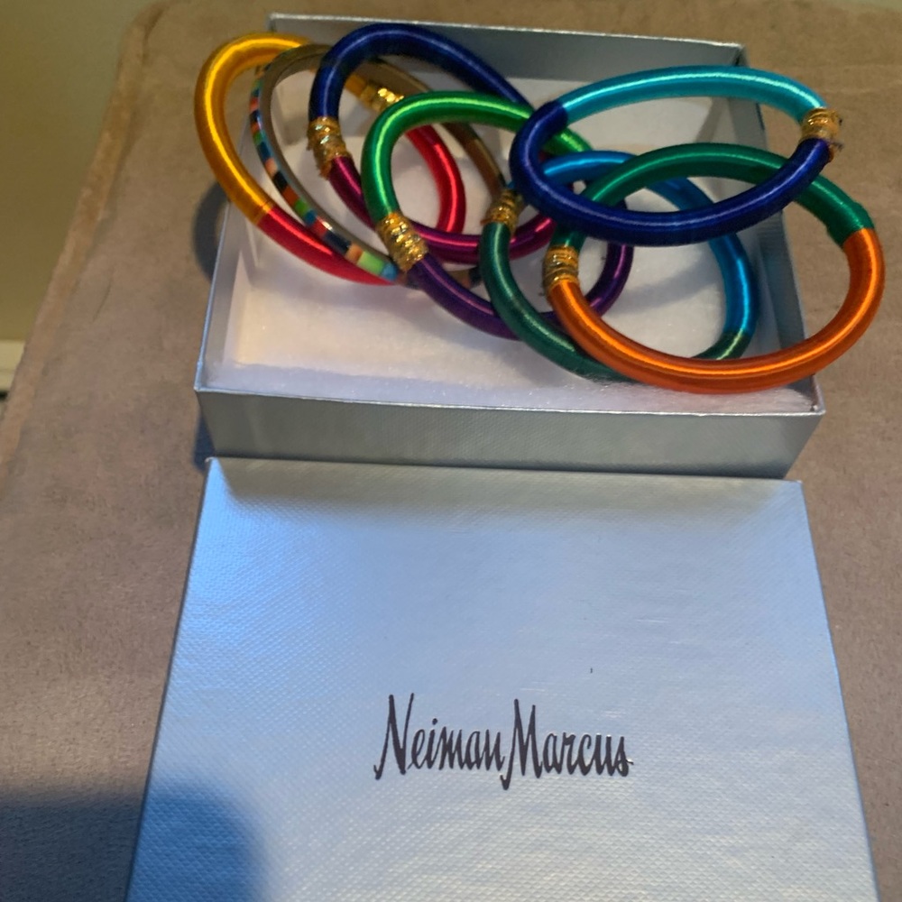 Colorful silk wrapped, bangle bracelets from Neiman Marcus